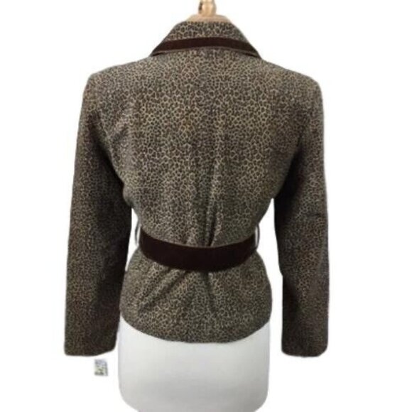 Vakko Suede Jacket Size M Women Animal Print Lined Smoking Brown Velvet - Picture 7 of 11